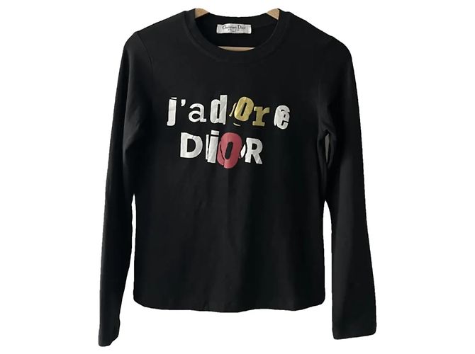Blusa J'adore a maniche lunghe Christian Dior Nera Cotone Nero