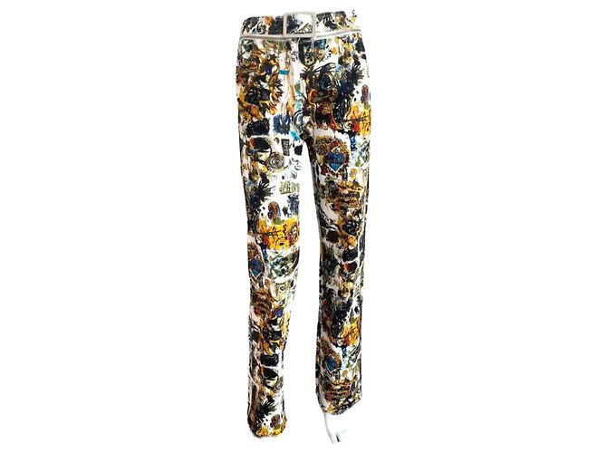 Jean Paul Gaultier Vaqueros de Algodón con Estampado Basquiat Negro Blanco Amarillo