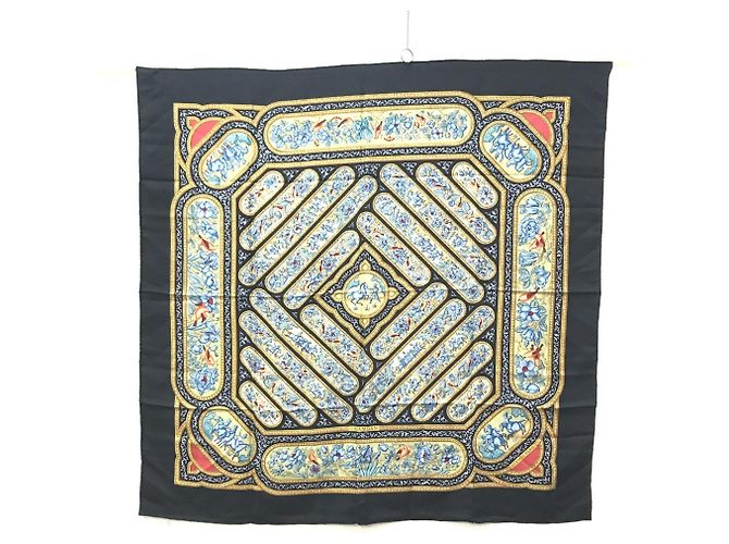 Hermès Bufanda de seda Cuadrada 90 Hermes Qalamdan Negro