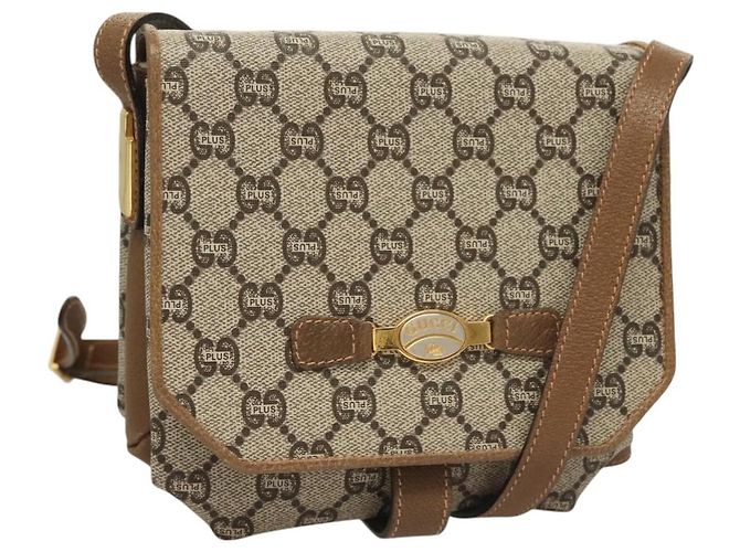 Borsa a spalla GUCCI GG Plus Supreme PVC Beige Oro Auth BA3539 D'oro