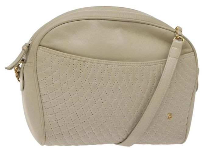 Bolsa de Ombro BALLY em Couro Bege Dourado Auth BA3408