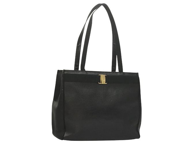 Borsa Tote Vala in pelle nera e oro Salvatore Ferragamo Auth 131008 Nero D'oro
