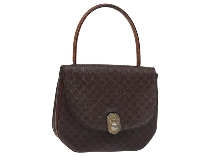 Céline Bolsa de mão em lona Macadam CELINE em couro PVC marrom dourado Auth 130918