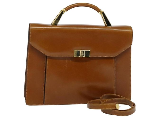 Bolsa de mão BALLY de couro 2 vias marrom ouro Auth BA3625 Dourado