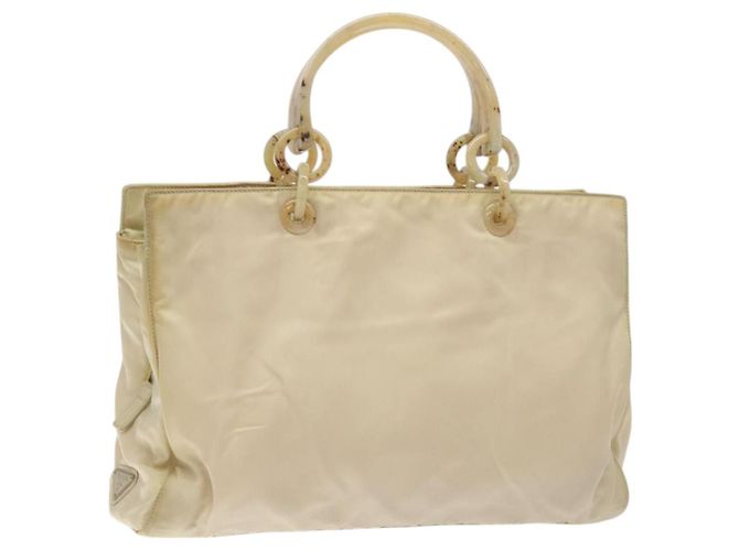 PRADA Sac à main en nylon beige Auth bs27127