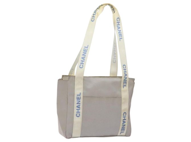 CHANEL Tote Bag PVC Canvas Greige Silber CC Auth bs26664