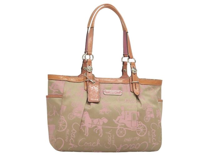 Coach Tote Bag Nylon Pink Silver Auth bs27221