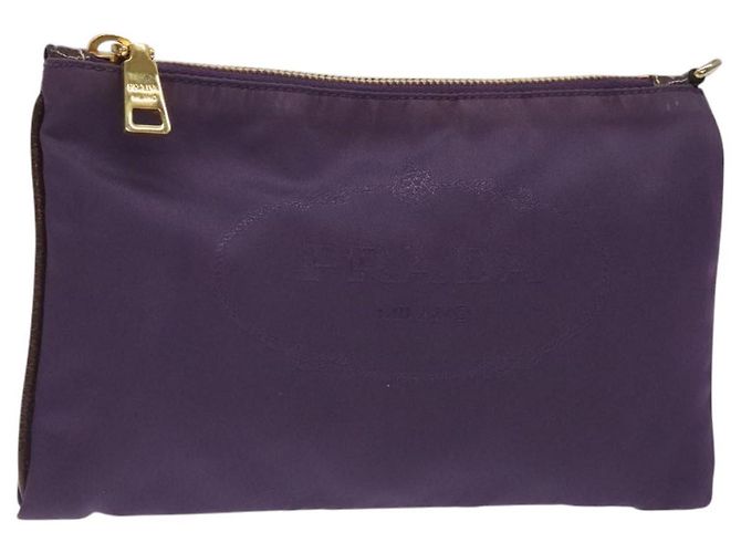 Pochette Prada en nylon violet or Auth ti3227 Doré