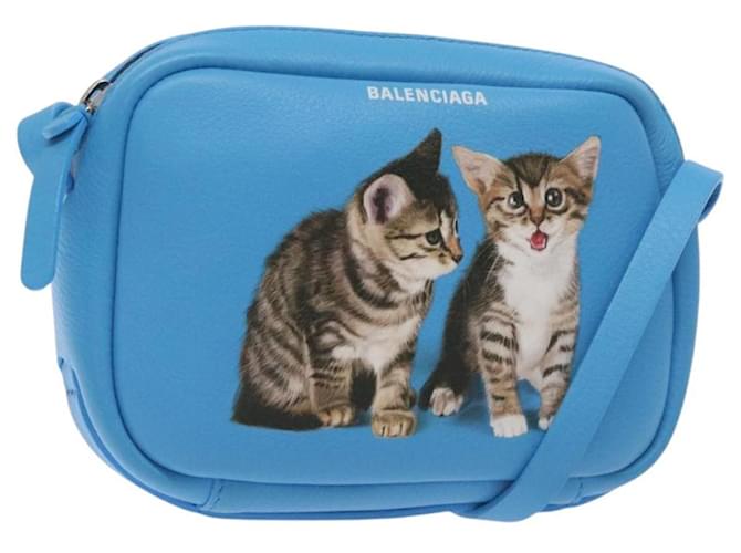 BALENCIAGA Camera Bag Every Day Bag Leather Blue Silver 489809 Auth bs27101 Silvery  ref.2333103