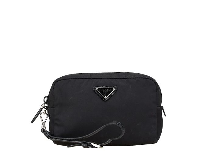 Prada Vera Re-Nylon Dreieckslogo Tasche Schwarz