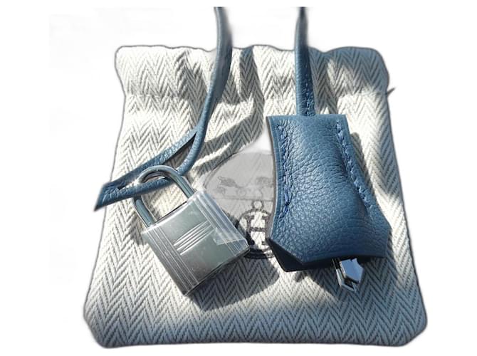 clochette, tirette et cadenas hermès neuf cuir togo bleu dustbag Argenté 