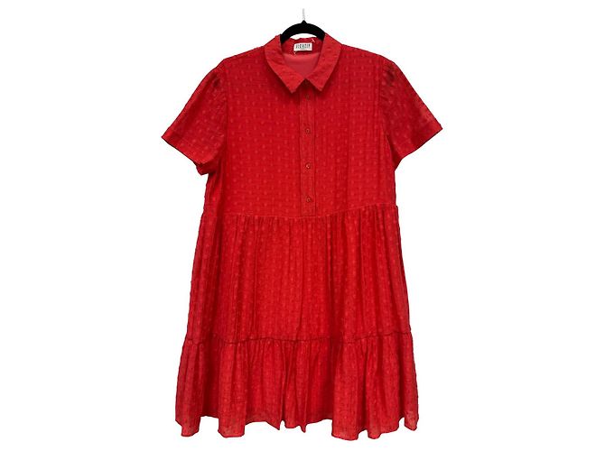Claudie Pierlot Rotes Rüschenhemdkleid