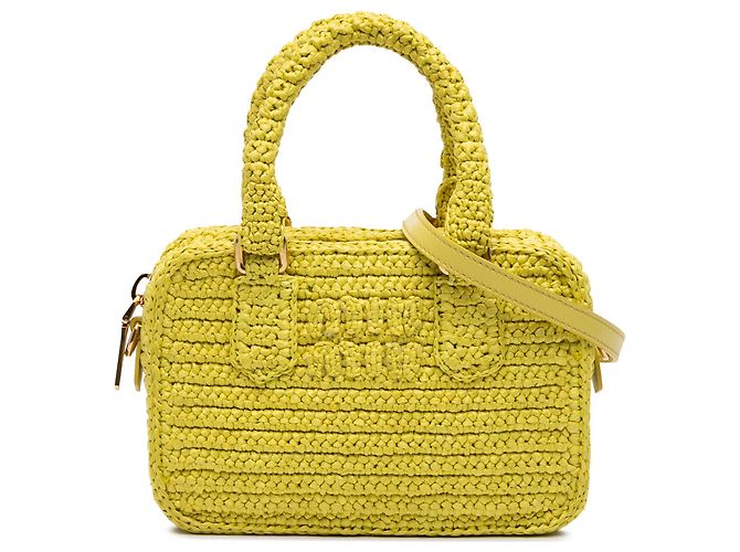 Bolsa de mão Arcadie de crochê de rafia amarela Miu Miu Amarelo