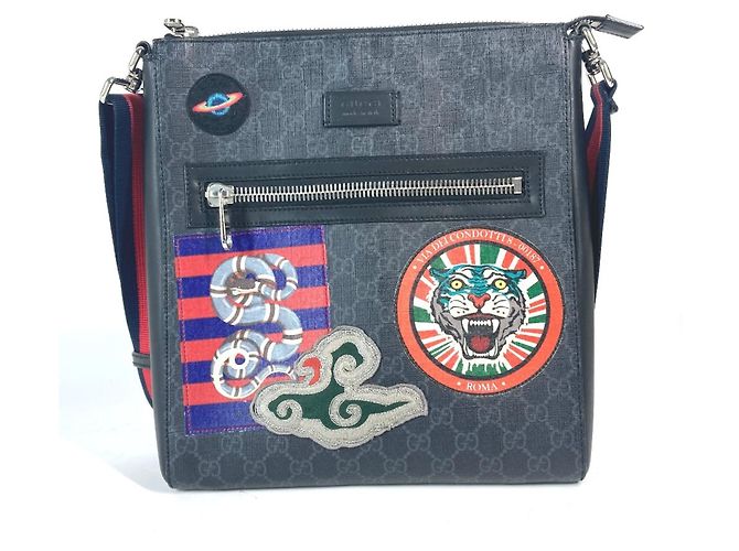 Borsa a tracolla Gucci GG Tiger Patch Courier Nero Multicolore