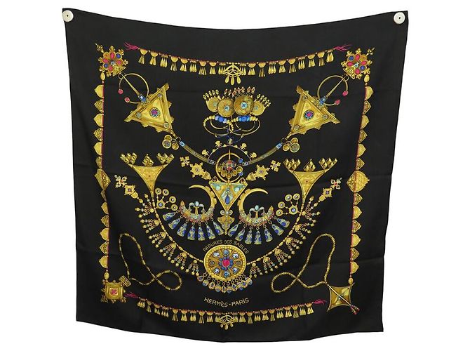 Hermès SCARF HERMES PARURES DES SABLES BOURTHOUMIEUX 90 SETA NERA Nero