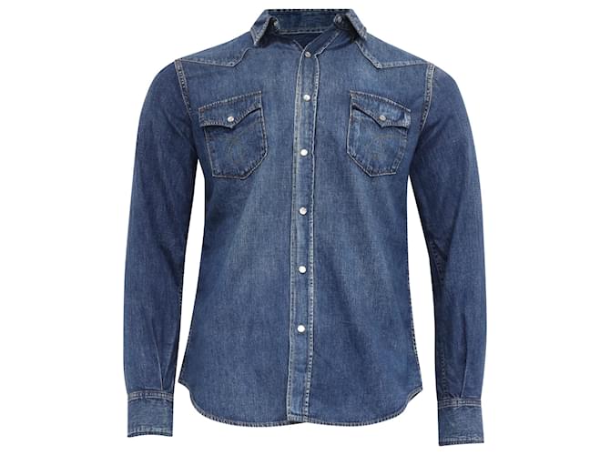 Saint Laurent Buttoned Long Sleeve Shit in Blue Cotton Denim Light blue  ref.2335456