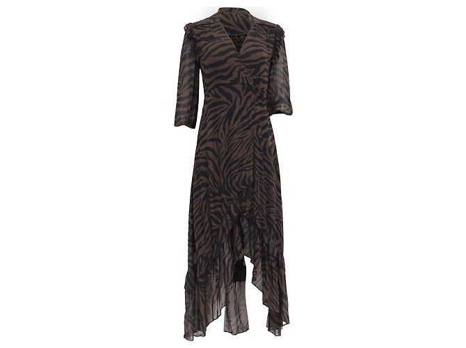 Vestido maxi envolvente com estampa de zebra Ba&Sh Selena em viscose marrom