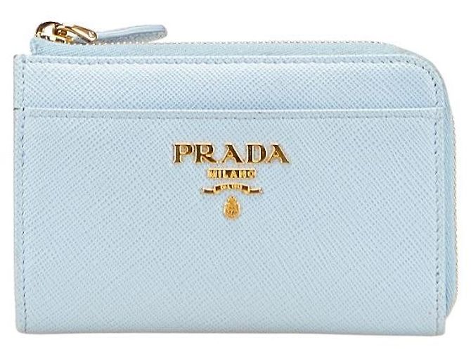 Portefeuille compact en cuir Saffiano Prada Bleu