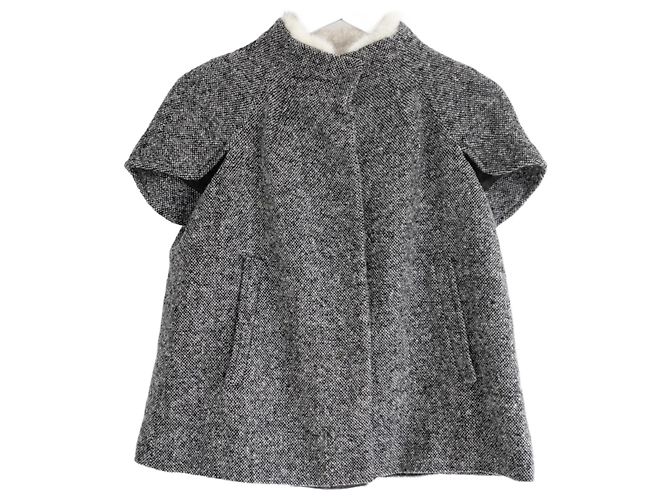 Prada Fall 2007 Mink Collar Tweed Jacket Grey Dark grey