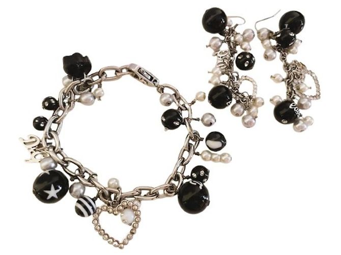 Splendida parure gioielli DOLCE & GABBANA bracciale orecchini Nero Argento Bianco