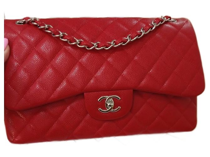 Timeless Bolsa Chanel Jumbo em couro vermelho