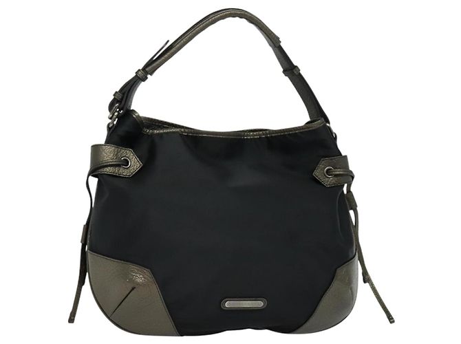 Borsa a spalla in nylon nero Auth BA3541 di BURBERRY