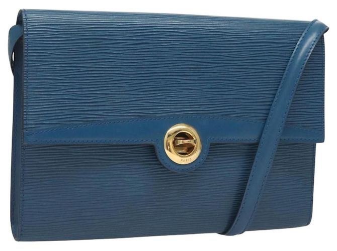 LOUIS VUITTON Epi Pochette Arche Bolsa de Ombro Azul M52575 LV Auth BA3634