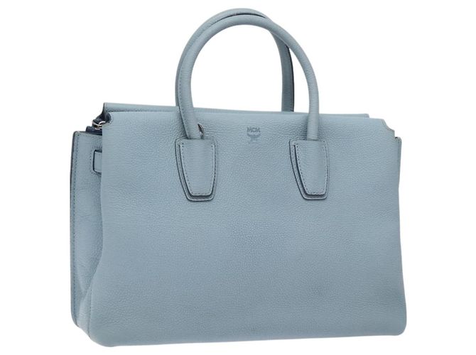 Bolsa MCM de couro azul claro prata autêntica BA3318