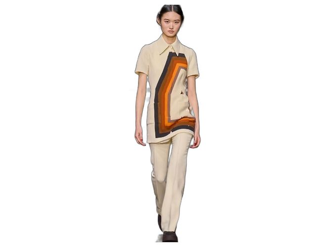 Vestido Akris Zipe Estampado Crema Crudo