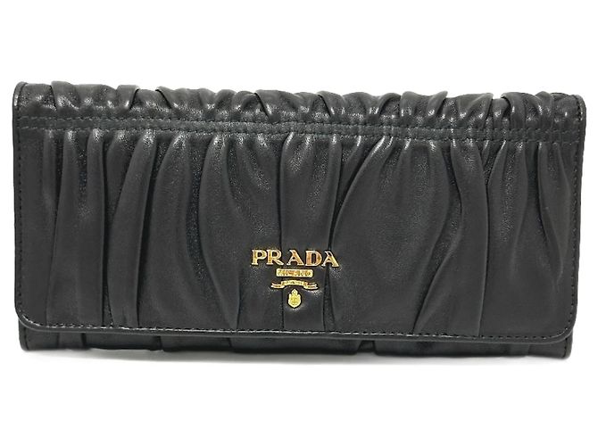 Prada 1M1132 Logo geraffte Geldbörse im Bifold-Format Schwarz