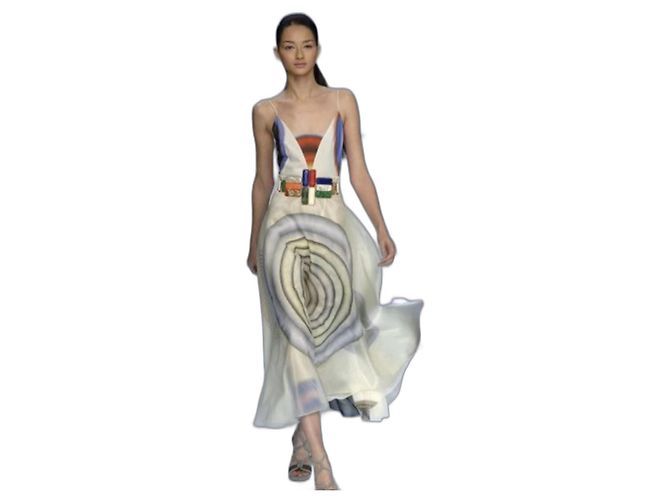 Fendi Vestido con Estampado de Círculos Abstractos Blanco