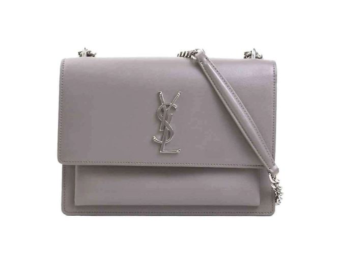 Borsa a spalla in pelle grigia e argento di Saint Laurent Marrone