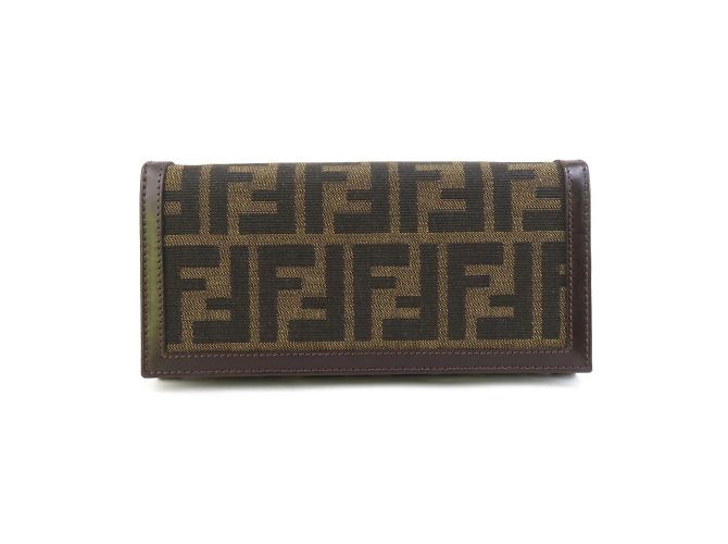Fendi Bi-fold Wallet in Brown Canvas and Leather