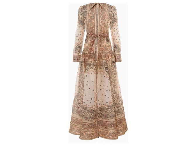 Vestido Zimmermann Matchmaker Bege de Seda e Linho