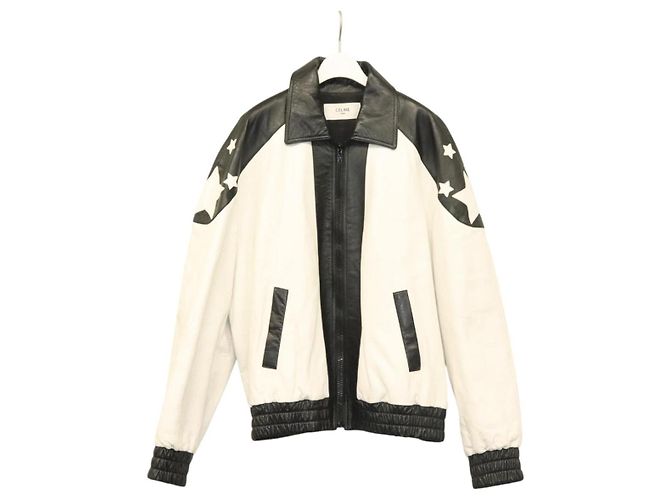 Céline Lederjacke CELINE Lammfelljacke Weiß Schwarz Auth ym037M