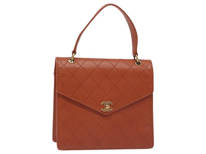 CHANEL Bolsa Matelassé Couro Caviar Marrom Ouro CC Auth 130197 Dourado