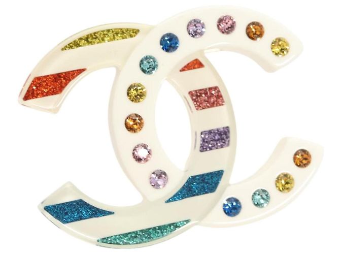 CHANEL COCO Mark Strass-Brosche aus Kunststoff Weiß CC Auth BA3099
