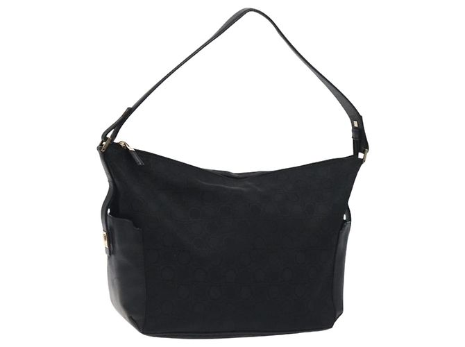 Borsa a spalla Salvatore Ferragamo in tela nera e oro Auth BA3569 Nero D'oro