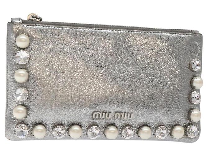 Bolsa de couro Miu Miu prata Auth BA3607