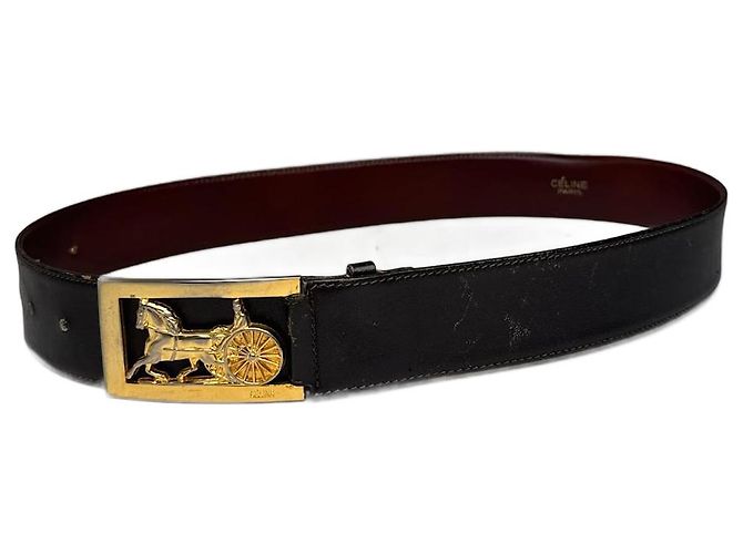 Céline Vintage Celine Paris Ledergürtel schwarz burgunder