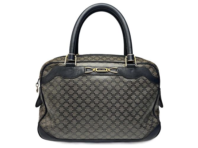 Céline Vintage Celine Paris Triomphe Monogramm Ledertasche Grau