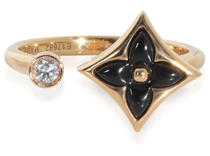 Louis Vuitton Yellow Gold Onyx and Diamond Color Blossom Mini Star Ring  ref.2339116