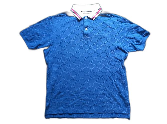 Polo Gucci de algodão azul com bordado GG