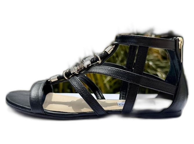 Sandali Jimmy Choo in pelle neri e strass dorati Nero