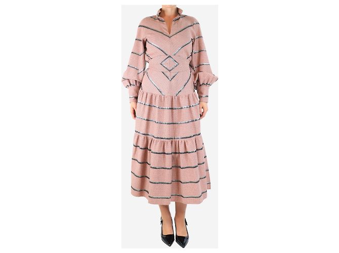 Autre Marque Vestido midi rosa con rayas lurex - tamaño