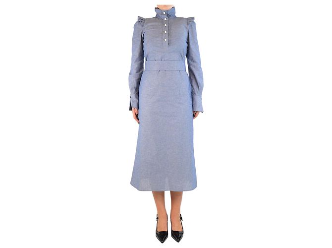 Autre Marque Blaues Midikleid mit Rüschensäumen - Größe