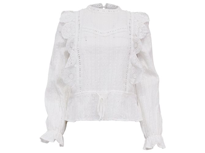 Top de encaje victoriano Maje Laviane en algodón blanco Crudo