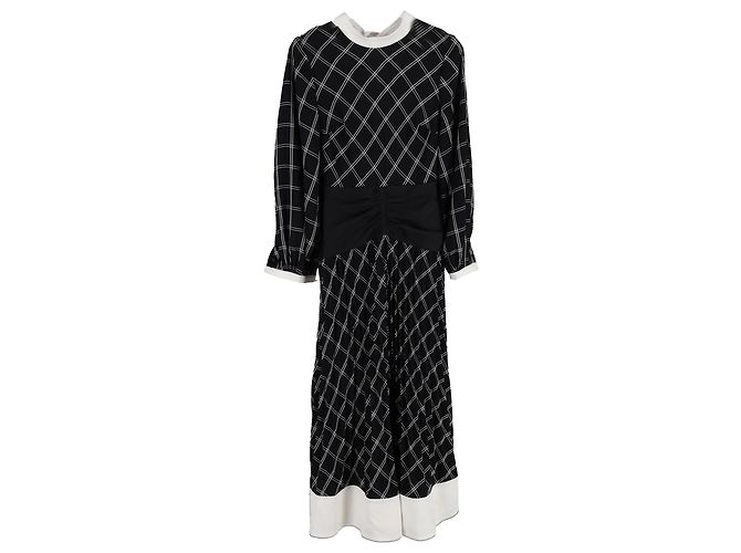 Self portrait Midi-Kleid aus schwarzem Polyester mit Selbstporträt-Prüfpanel