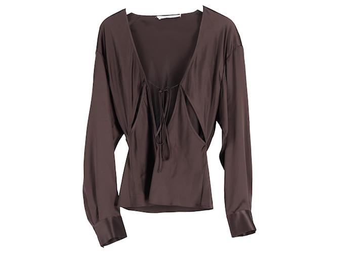 Autre Marque Christopher Esber Triquetra Tie-Detailed Cut-Out Top in Brown Silk Red  ref.2340679