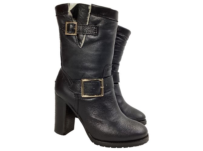 Stivali da biker Dart foderati in shear in pelle nera di Jimmy Choo Nero